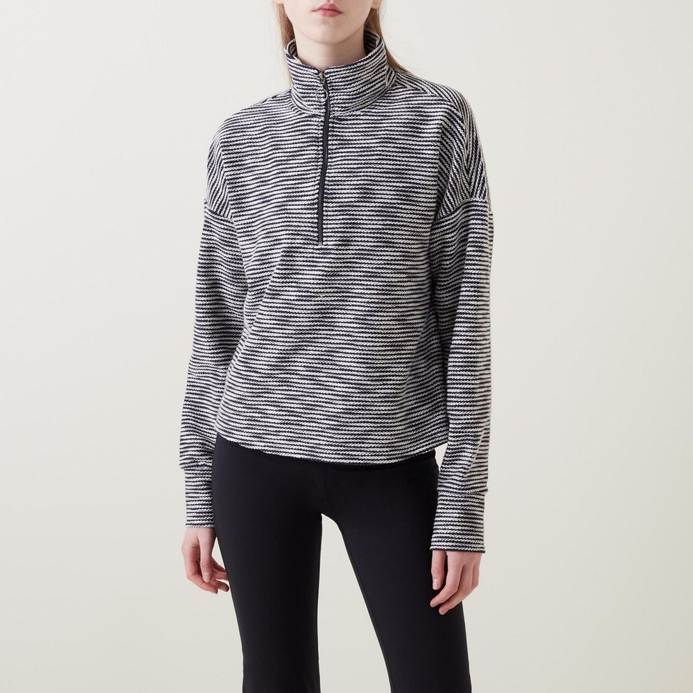Sweaty Betty Rest Up Half Zip Sweatshirt Navy White Stripes Textured size large